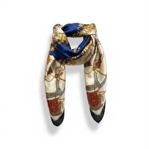 Vintage Silk Scarf Equestrian Chain & Tassel Foulard Classic Luxury Regency